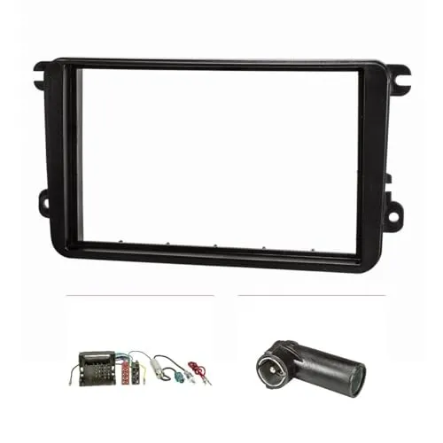 tomzz Audio Doppel DIN Radioblende Set für VW Golf 5 V 6 VI Touran Passat 3C - Autoradio-Blende für die perfekte Integration von 2-DIN Radios in VW Modelle, inklusive Kabeladapter für einfache Installation und Nutzung der Lenkradsteuerung.