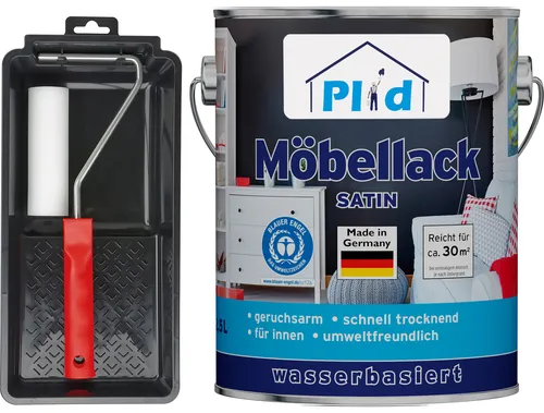 Möbellack Set 2,5L Weiß Satin - Schnelltrocknender Acryllack - Lacke, ideal für Holz und Metall, mit schnelltrocknender Formel für einfache Anwendung und hervorragende Deckkraft.