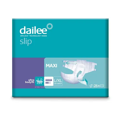 Dailee Slip Maxi L/XL, 28 Stück - Zuverlässiger Schutz - Inkontinenzhilfen mit hoher Saugleistung und atmungsaktivem Material für optimalen Komfort. Ideal für weniger aktive Personen, bietet flexible Handhabung und Nässeindikator für diskrete Kontrolle.