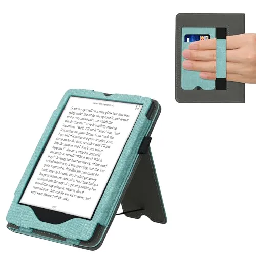 kwmobile Hülle kompatibel mit Amazon Kindle Paperwhite 11. Generation 2021 Hülle - Flip Case mit Handschlaufe - Kunstleder Cover - Mintgrün Dunkelgrau