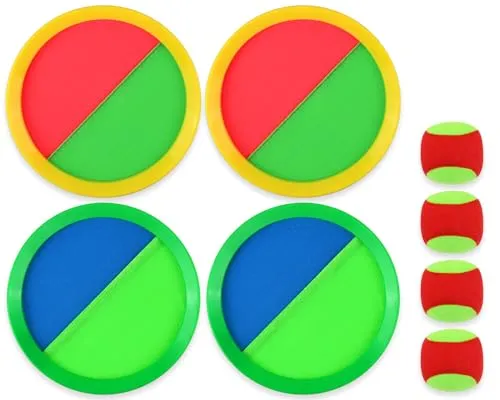 DS. DISTINCTIVE STYLE Klettball-Spielset für draußen – Outdoor-Spiele für Kinder, Strand- und Poolspielzeug, Wurf- und Fangspiel mit 4 Schlägern & 4 Bällen