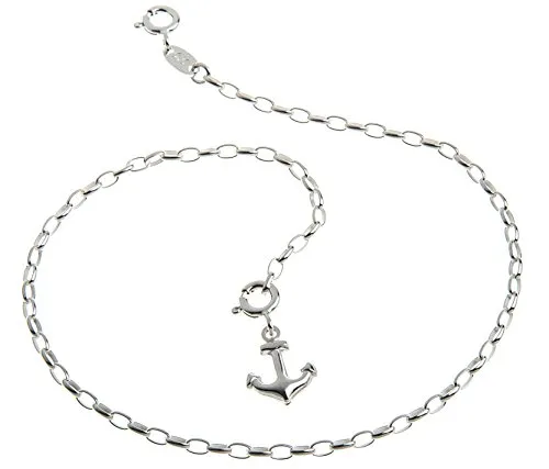 Silberketten Store Fußkette Silber (Rundankerkette) mit Anhänger Anker - 2,3mm Breite - Länge wählbar 23-30cm - echt 925 Silber