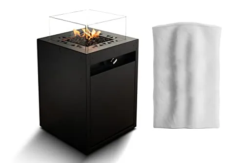 Planika Square - Dekorative Feuerstelle für Garten, Gasbetrieben in Schwarz - Luxuriöse Feuerstelle für Garten und Terrasse, transportabel und wetterfest. Ideal für gemütliche Abende im Freien, auch in Herbst und Winter.