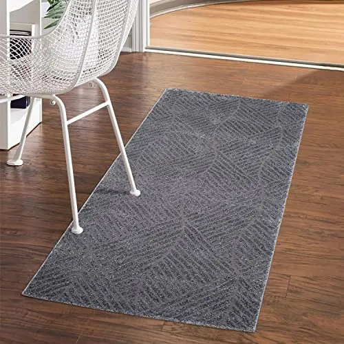 carpet city Teppich Flur 80x150 cm - Anthrazit, Grau - Kurzflor, 3D-Effekt, Glanzgarn - Geometrisches Muster - Moderner Teppich-Läufer Schlafzimmer, Wohnzimmer, Esszimmer