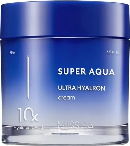 Missha Feuchtigkeitscreme Super Aqua Ultra Hyalron, 70 ml - Tagespflege mit intensiver Feuchtigkeit, ideal für trockene Haut und tägliche Anwendung.