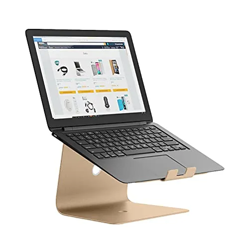 Slabo Notebookhalterung Laptopständer für MacBook und Notebooks - Aluminium Gold - Laptop-Ständer aus hochwertigem Aluminium für verbesserte Ergonomie und optimale Kühlung. Rutschfeste Gummipads sorgen für sicheren Halt und schützen Ihr Gerät.