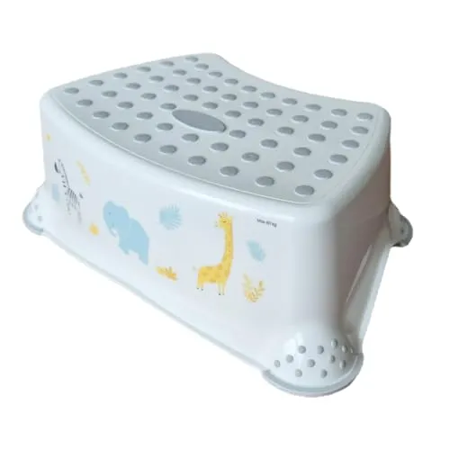 KiNDERWELT Premium Tritthocker für Kinder und Babys, Tier Design in weiß, Tritthocker Stufe für Kleinkinder ab 18 Monaten, abwischbar, rutschfest und BPA-frei