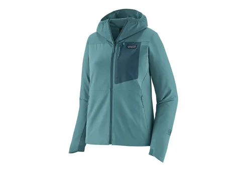 Patagonia Women R1 Crossstrata Hoody Wetland Blue (XL) - Funktionsjacke für kaltes Wetter, warm, elastisch und atmungsaktiv. Ideal für alpine Bedingungen, mit DWR-Imprägnierung und Fair Trade Zertifizierung.