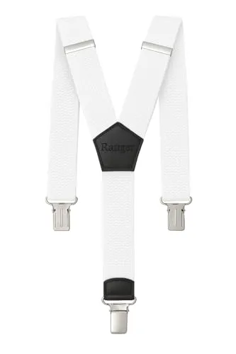 Zukunftsenkel Power Hosenträger verstellbare Y-Form für Herren und Damen, 4cm breit, elastisch, rutschfest, Arbeitshosenträger, Motorradhosenträger, 3 extra starke Clips (Weiß)