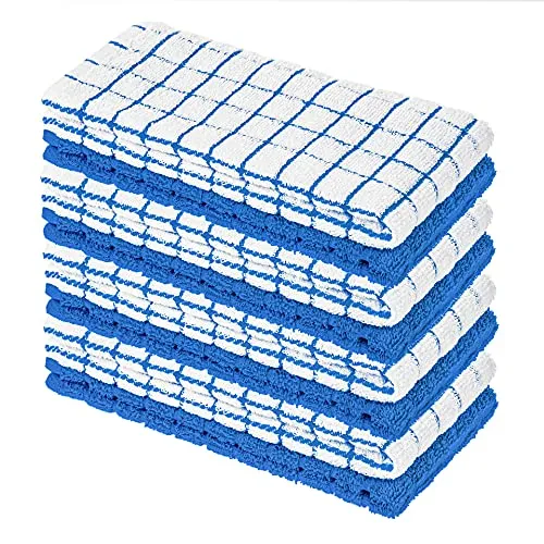 8er Pack Premium Frottee Geschirrtücher 40x64 cm in Weiß/Blau kariert von StickandShine / 100% Baumwolle