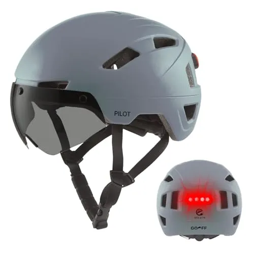 GOOFF Pilot S-Pedelec Helm in Grau - Schutz für schnelle E-Bike Fahrten – Fahrradhelm mit Visier und Licht – NTA 8776-zertifizierter Zweirathelm für Damen und Herren (Warmes Grau, L)