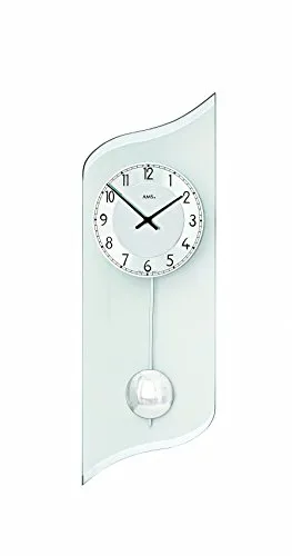 AMS Pendelwanduhr W7436 - Quarzuhr mit Glasgehäuse - Elegante Pendelwanduhr für Esszimmer und Wohnzimmer, Made in Germany, mit hochwertigem Glasgehäuse und präzisem Quarzwerk.