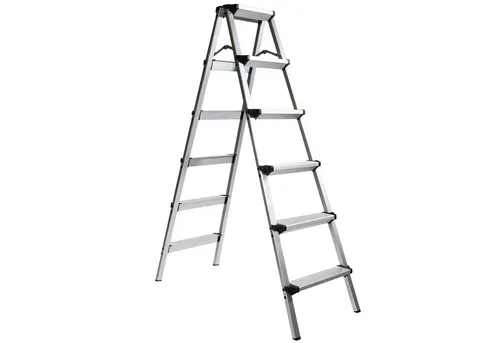 HELO24 Doppelleiter Alu Leiter Klapptritt Trittbank 150 kg Klappbar D6 - 2x6 Stufen