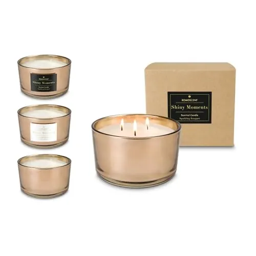 Römer Wellness Geschenkartikel: ROMOSCENT XXL Aromakerze Shiny Moments, 3-Docht-Kerze im edlen rosé Glas; Maße: ca. 13 x 13 x 8 cm