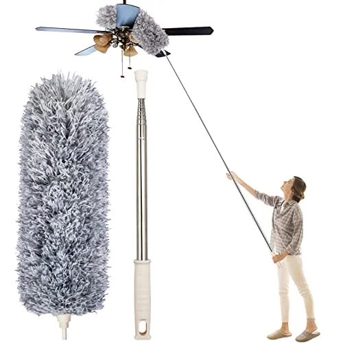 Staubwedel zum Reinigen von hohen Deckenventilatoren, Newliton Mikrofaser-Staubwedel mit 30'' bis 100'' Teleskop-Verlängerungsstange, Langer ausziehbarer Staubwedel für Zuhause