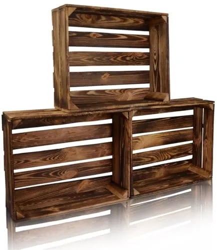 CHICCIE Holzkiste Regale Dunkel Geflammt 50x40x15cm - Set aus 3 Kisten - Praktische und stilvolle Holzkisten für Bücherregale, ideal zur Aufbewahrung und Präsentation. Robust und vielseitig einsetzbar im Wohnbereich oder Büro.