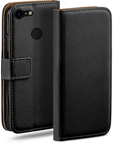 moex Handyhülle für Google Pixel 3 XL Hülle Klappbar Book Case Schwarz 6,3 Zoll, Klapphülle Kartenfach Flip Cover Handytasche Leder Optik Schutzhülle