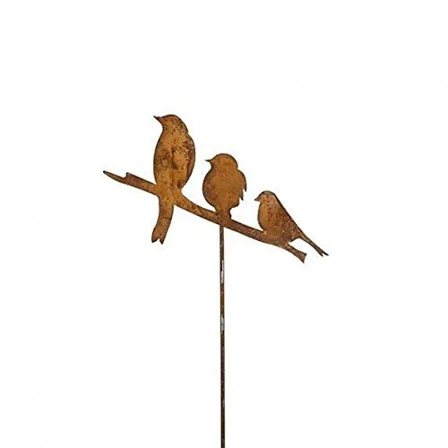 Vosteen Gartenstecker mit 3 Vögeln - Stilvolle Gartendeko - Tierfiguren & Tierstatuen - Hochwertiger Gartenstecker aus Metall mit Edelrost, ideal für einen charmanten Akzent in Ihrem Garten.