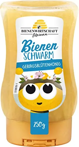 Bienenwirtschaft Meißen Bienenschwarm Gebirgsblütenhonig cremig 250g Spender - Zarter goldbrauner Honig, blumig cremig im Geschmack - Praktischer Spender (1 x 250g)