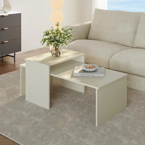 Satztisch 2er Set ‘Sotapim’ rechteckig Sandfarben von [en.casa]