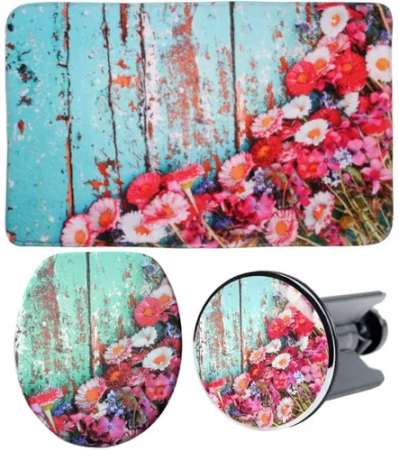 Sanilo Badaccessoire-Set 3-teilig Spring - Sonstige Badaccessoires, modernes Set mit WC-Sitz und Absenkautomatik, pflegeleicht und einfach zu montieren, ideal für stilvolle Badezimmergestaltung.