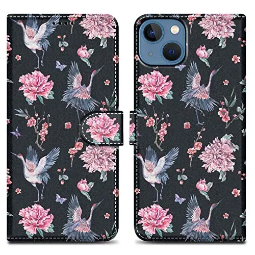 Cadorabo Hülle kompatibel mit Apple iPhone 14 Handyhülle ausim Muster Design Premium Kunst Leder Flip Klappbare Stoßfeste Magnetische [Standfunktion] Case Hülle für iPhone 14 in Schwarz