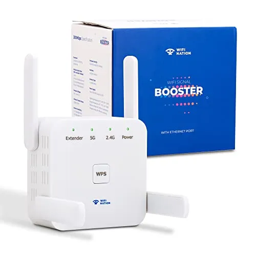 Wifi Nation® WiFi-Booster, 1200 Mbit/s, 2,4 GHz und 5 GHz, Dual-WLAN-Signal-Internet-Booster mit RJ45-Ethernet-Port, unterstützt AP/Router/Repeater-Modus
