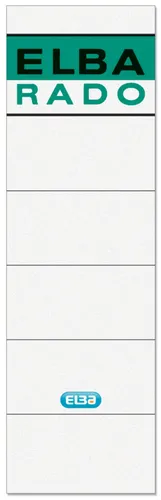 ELBA 100420948 Rückenschilder Rado - 10er Pack selbstklebend, hohe Deckkraft für 8 cm Ordner, grün mit schwarzem Logo-Druck