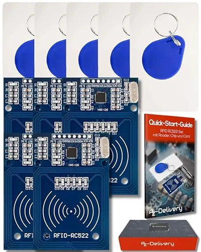 AZDelivery 5 x RFID Kit RC522 mit Reader, Chip und Card 13,56MHz SPI kompatibel mit Arduino und Raspberry Pi inklusive E-Book!