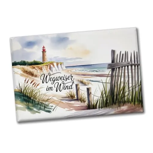 Ostsee Kap Arkona Leuchtturm Souvenir Magnet - Wegweiser im Wind Souvenir Magnet mit maritimem Spruch passend als Reisesouvenir