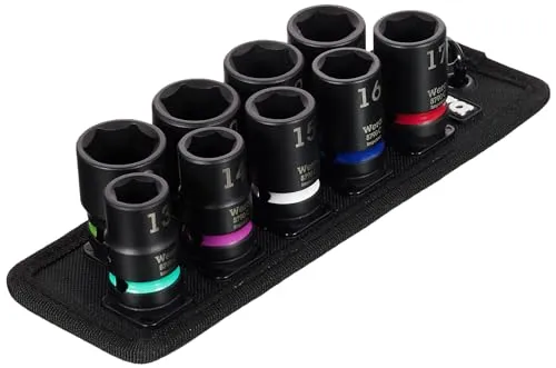 Wera Steckschlüssel Belt C Impaktor 1/2 Zoll, 9-teilig - Steckschlüsseleinsätze, 1/2 Zoll Vierkantaufnahme, ideal für Schlagschrauber, inklusive praktischen Textilgurt für einfachen Transport und sicheren Halt.