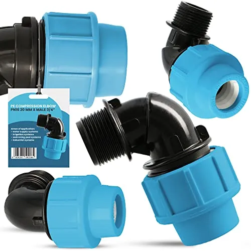 PE Rohr Winkel 90° Bogen PN16 (20 mm x 3/4'' AG) Kupplung Fitting Wasserrohrbogen L-Stück Bewässerungssystem Wasserleitung Wasserrohr Verbinder Garten Versorgungsleitung Pipeline Sprinklersystem