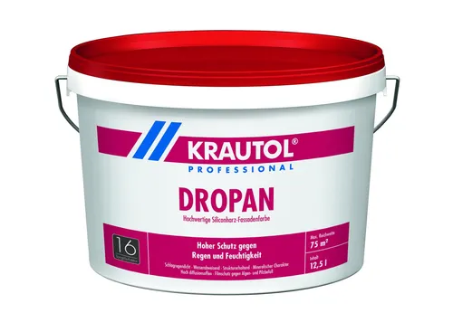 Krautol Dropan Fassadenfarbe Weiß 5l - Hochwertige Fassadenfarbe für Wände und Decken, leicht zu verarbeiten, matt und abtönbar. Ergiebig mit ca. 26 m² pro Gebinde, ideal für langlebige Ergebnisse.