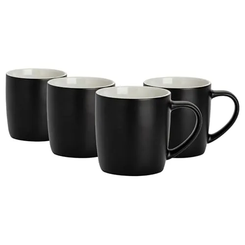 Argon Tableware 4X 350ml Matt Farbig Kaffeebecher - Schwarz - Keramik Steingut Tee Latté Cappuccino Tassen-Set mit Griff