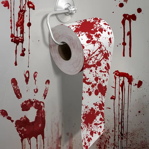 NEU Halloween Scherzartikel blutiges Toilettenpapier in rot von Guirca