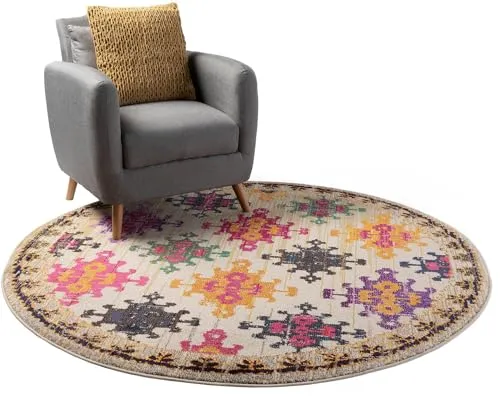 Benuta Teppich Casa Multicolor/Beige rund 120cm - Rundteppich in bunten Farben, perfekt für lebendige Wohnräume und schafft eine einladende Atmosphäre.