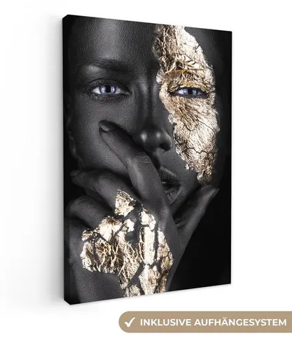OneMillionCanvasses® Leinwandbild Frau - Gold - Schwarz - Make-up - Luxus, (1 St), Leinwand Canvas Wandbild, Wanddekoration 20x30 cm