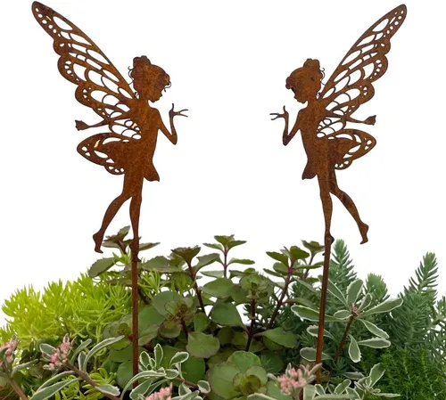 LB H&F Lilienburg Dekofigur 2er SET Elfe Fee Rostdeko Gartenstecker Dekofigur Gartenfigur Rost (Gartendeko zum Stecken Blumenkübel Blumenstab Rostfigur Stecker Metall Frühling Ostern Herbst Winter Rostig Gartenfreund rostig rostoptik Gartenstatue Blumentopf Blumenkasten Blumenbeet Beetstecker Edelrost Terrasse Balkon Metallstecker Edelrost Roststecker Dekostecker Dekofigur Geschenk Mitbringsel Gartenparty Gastgeschenk Metalldeko Topfstecker, Metallfigur Eingang Herbstdeko Metall Deko Garten Geschenk), vintage idee günstig draußen wetterfest