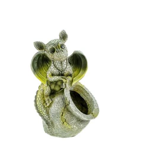 Kremers Schatzkiste Gartenfigur Drachenkind mit Pflanztopf Pflanzkübel Drache Figur 28 cm Gartendeko