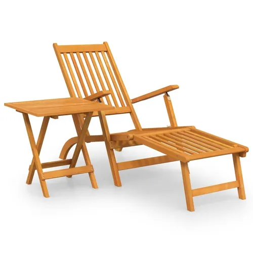 vidaXL Gartenliege mit Fußteil und Tisch aus Akazienholz - Elegante Gartenliege aus massivem Akazienholz mit verstellbarer Rückenlehne und klappbarem Tisch, ideal für höchsten Komfort im Garten oder auf der Terrasse.