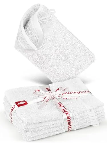 DecoHomeTextil Handtuch-Set 6 Waschlappen 15 x 21 cm in Weiß aus 100% Baumwolle, hochwertig, kuschelweich und saugstark