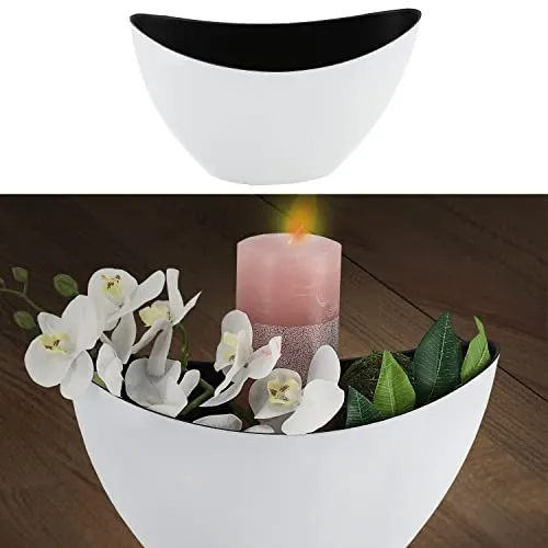 Cepewa Dekoschale │ 29x18x12cm Kunststoff weiß schwarz │ Pflanzschale in Bootsform (1 x oval weiß schwarz 29x18x12cm)