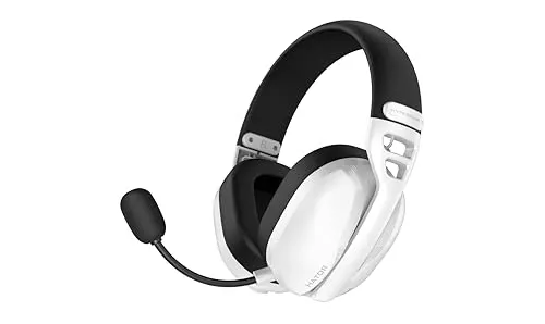 HATOR Hyperpunk 3 Wireless Gaming-Headset – Kabellos, Hi-Res Audio, Hybrid ANC, 40mm Treiber, Bluetooth & 2.4GHz, 45h Akku, abnehmbares Mikrofon, USB-C – für PC, PS5, Weiß