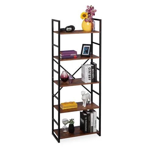 Bücherregal 5 Fächer - Industrial Stil - Stylisches Standregal mit 5 Fächern, ideal für Büro oder Flur. Belastbar bis 12 kg, gefertigt aus robustem Eisen und Faserplatte.