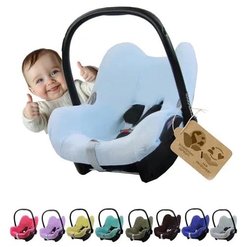 Frottee Sommerbezug [Schonbezug für Babyschale] Autositz kompatibel mit Maxi Cosi Cabrio Fix + GRATIS Gurtpolster (hellblau + GP)