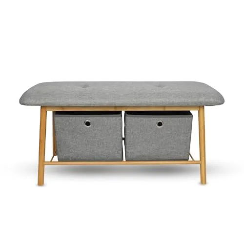 Bestlivings Bambus Schuhbank 90x34x45cm mit 2 Schubladen und Körben