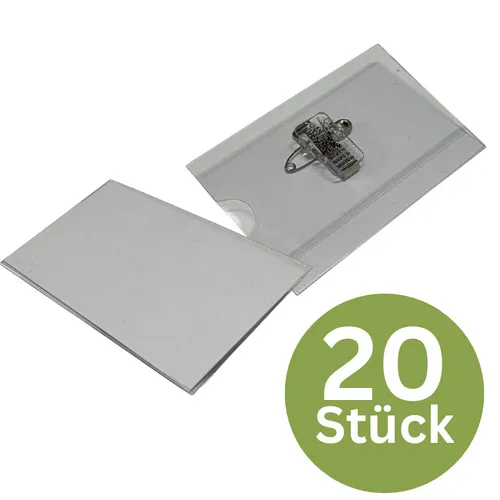 20x Namensschild mit Kombiklemme 86x55mm Namensschildhalter Clip & Nadel 8007899