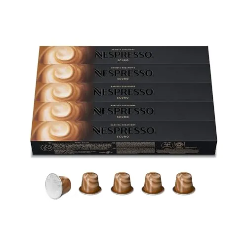 Nespresso Barista Scuro 5x10 Kapseln - Kaffeekapseln für Espresso, ideal für Milchrezepte, mit 90 Tagen MHD, kompatibel mit Nespresso Originalline, 5 Stangen à 10 Kapseln für perfekten Kaffeegenuss.