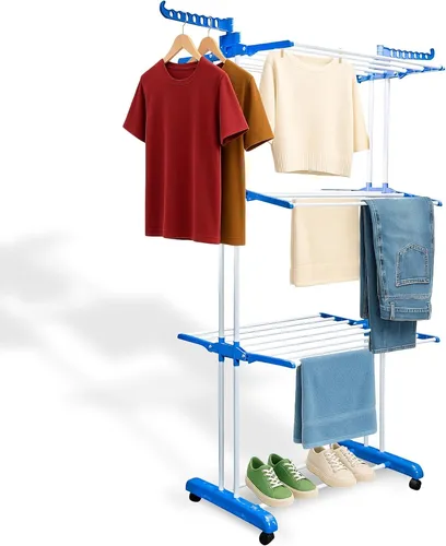 Grafner Wäscheständer Turm mit Rädern - Wäscheständer aus pulverbeschichtetem Metall, 172 cm hoch, mit integrierten Rollen für mühelose Mobilität und platzsparendem, klappbarem Design.