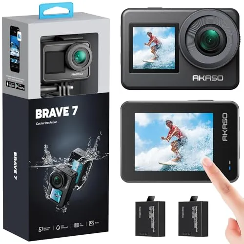 AKASO Action Cam 4K 20MP - Wasserdichte Unterwasserkamera mit EIS 2.0 - Camcorder mit 4K Videoaufnahme, IPX8 wasserdicht bis 10m, ideal für Extremsportarten. Inklusive Dual-Farb-LCD-Touchscreen und Sprachsteuerung für einfaches Handling.